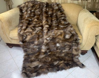 Real Brown Fur Blanket • Personalized Fox Fur Blanket Throw • Handmade Genuine Fur Blanket • Fur Bedspread n Sofa Cover