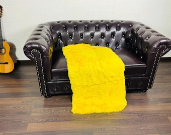 Real Rex Rabbit Yellow Full Skin Fur Blanket Throw • Personalized  Handmade Fur Sofa Cover n Bedspread • Vintage Rabbit fur Throw Blanket