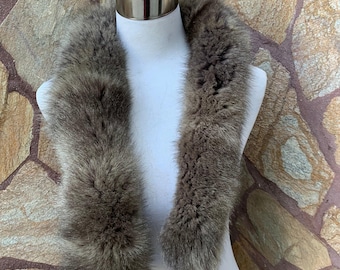 Brown Natural Fur trim for hood • Fox Fur Collar Scarf •  Fur Trim for Jacket