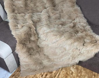 Real Beige Fur Blanket • Personalized Fox Fur Blanket Throw • Handmade Genuine Fur Blanket • Fur Bedspread n Sofa Cover