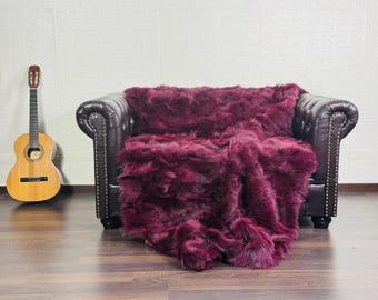 Luxurious  Real FOX FUR Throw Purple  • Large Area Rug  • Genuine Fur Rug  • Ethically Farmed Fox Fur  • Scandinavian Decor