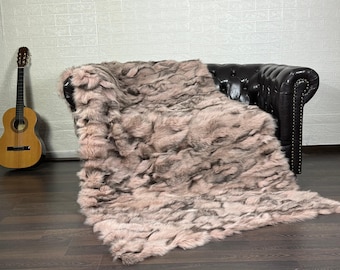 Fur Blanket Throw • Soft Fox Fur Bedspread • Cozy Sofa Cover • Luxurious Plush Blanket • Warm Winter Home Decor