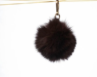 Fur Keychain Pom Pom| Real fox fur | Handmade Dark Brown