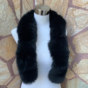 Black Fur trim for hood • Fox Fur Collar Scarf •  Fur Trim for Jacket