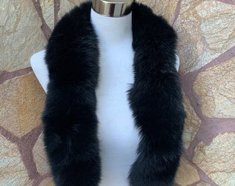 Black Fur trim for hood • Fox Fur Collar Scarf •  Fur Trim for Jacket