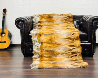Real fox fur throw blanket natural red canadian pattern design luxurious bedspread for living room and bed decor