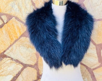 Luxurious blue fox fur collar scarf, warm  detachable fluffy fur wrap, gorgeous soft fur stole