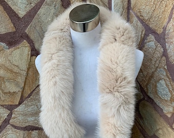Beige Fur trim for hood • Fox Fur Collar Scarf •  Fur Trim for Jacket • Fur Trim with Zipper Adjustment