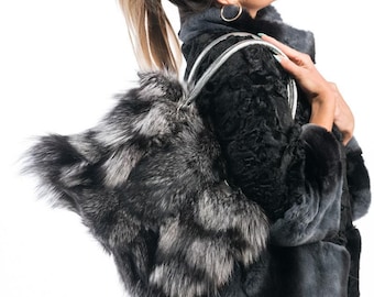 Fur bags, fur shoulder bag , silver fur bag