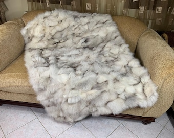 Real Fur Blanket • Personalized Fox Fur Blanket Throw • Handmade Genuine Fur Blanket • Fur Bedspread n Sofa Cover