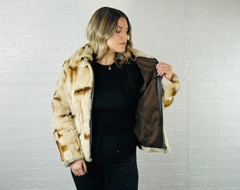 Unique  Rex Rabbit Fur Jacket with Collar One Size Large on Sale - Luxurious Winter Coat - Handcrafted Elegant Outerwear