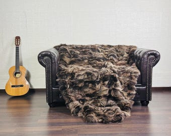 Luxurious  Real FOX FUR Throw Blanket Brown  • Large Area Rug  • Genuine Fur Rug  • Ethically Farmed Fox Fur  • Scandinavian Decor