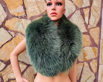 Luxurious Real Green FOX FUR Collar • Handcrafted Winter Fashion Accessory • Real Fur Scarf • Fur Wrap • Fur Shawl