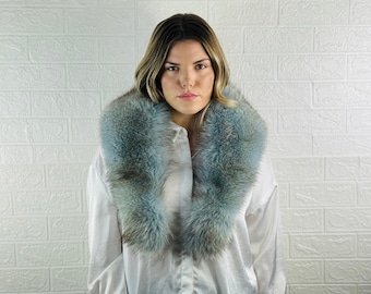 GORGEOUS Real Fox Pelt Skin Fur Collar Blue •  Genuine Fur Collar Blue Black • Real Fur Scarf • Fur Wrap • Fur Shawl