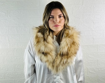 Luxury fox fur collar scarf beige natural, detachable warm fluffy fur wrap, gorgeous soft fur shawl