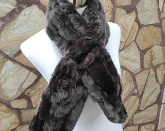 Premium Real Brown Rabbit Fur Scarf - Elegant Accessory for Winter Fashion