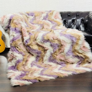 Luxury DOUBLE SIDED Real FOX Fur Throw Blanket Colorful • Large Area Rug  • Genuine Fur Rug  • Ethically and Organic Farmed Fox Fur