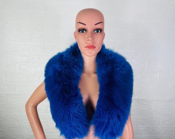 Unique Blue Electric Real FOX FUR Collar • Handcrafted Winter Fashion Accessory • Real Fur Scarf • Fur Wrap • Fur Shawl
