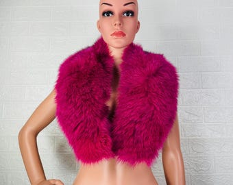 Elegant Fuchsia Real FOX FUR Collar • Handcrafted Winter Fashion Accessory • Real Fur Scarf • Fur Wrap • Fur Shawl