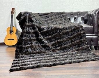 Real Brown Mink Fur Throw 47x88 in • Personalized Genuine Fur Throw Rug • Handmade Vintage Fur Throw for Living Room n Bedroom