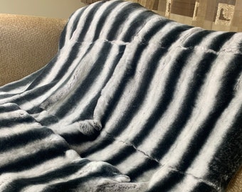 Real Rabbit Pelt Fur Blanket Throw Natural  • Personalized  Handmade Fur Sofa Cover n Bedspread • Vintage Rabbit fur Throw Blanket