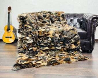 Gorgeous Real Mathilde FOX FUR Blanket • Personalized Fox Fur Blanket Throw • Ethically and Organic Farmed Fox Fur • Scandinavian Decor