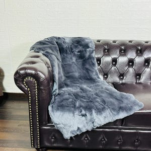 Real Rex Rabbit Grey Full Skin Fur Blanket Throw • Personalized  Handmade Fur Sofa Cover n Bedspread • Vintage Rabbit fur Throw Blanket