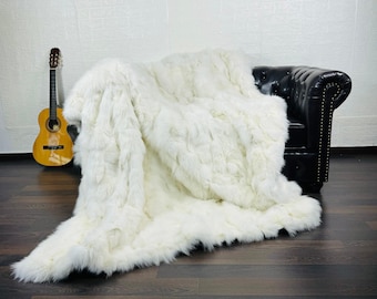 Luxury Real FOX Fur Blanket Throw White - Personalized Handcrafted Warmth for Home Decor - Organically and Ethically Farmed Fox Fur