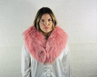 Luxurious Pink Real Fox Fur Collar - Handcrafted Fashion Accessory for Winter Elegance
