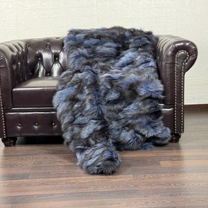 Gorgeous DOUBLE SIDED Real Blue Black FOX fur Blanket • Personalized Fox Fur Blanket • Ethically and Organic Farmed Fox• Scandinavian Decor