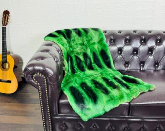 Real Rex Rabbit Green Full Skin Fur Blanket Throw • Personalized  Handmade Fur Sofa Cover n Bedspread • Vintage Rabbit fur Throw Blanket