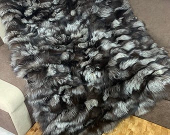 Real Silver Fur Blanket • Personalized Fox Fur Blanket Throw • Handmade Genuine Fur Blanket • Fur Bedspread n Sofa Cover