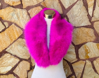 GORGEOUS Real Fox Pelt Skin Fur Collar Fuchsia •  Genuine Fur Collar Blue Black • Real Fur Scarf • Fur Wrap • Fur Shawl