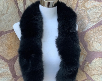 Black Fur trim for hood • Fox Fur Collar Scarf •  Fur Trim for Jacket