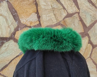 Fur trim for hood, green fox fur collar, fur collar