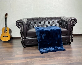 Real Rex Rabbit Blue Full Skin Fur Blanket Throw • Personalized  Handmade Fur Sofa Cover n Bedspread • Vintage Rabbit fur Throw Blanket