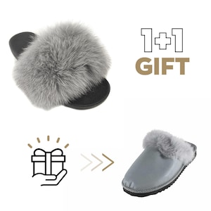 Fur slides, fur slides for women, fox fur slides, Fur Slippers FREE Gift