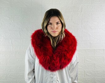 Red fox fur collar scarf detachable fur stole stylish fur wrap and shawl