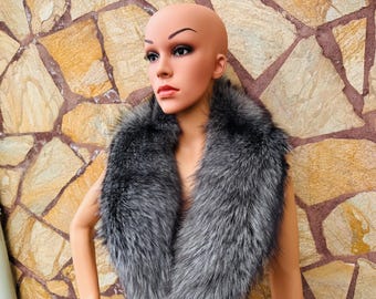 Silver fox fur collar, genuine fur scarf, perfect fur wrap and shawl for winter, gift for her