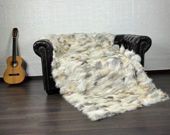 Real Golden Fur Blanket • Personalized Fox Fur Blanket Throw • Handmade Genuine Fur Blanket • Fur Bedspread n Sofa Cover