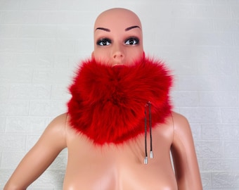 GORGEOUS Real Fox Fur Scarf for Women Red • Fox Fur Scarf • Real Fur Collar • Genuine Fur Wrap 6*14 in / 15x35 cm