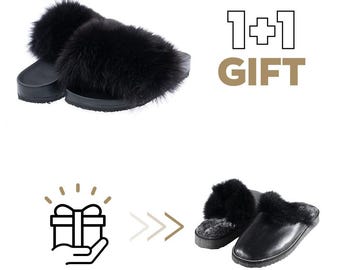 Fur slides, fur slides for women, fox fur slides, Fur Slippers FREE Gift