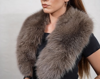 Gorgeous brown chocolate fox fur collar scarf, handmade warm fur stole, elegant soft fur shawl
