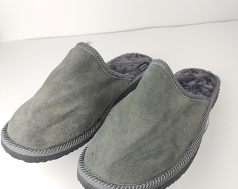 Fur Sheepskin Leather Slippers Brown for Men • Cozy Warm House Wool Slippers  •  Handmade genuine leather slippers