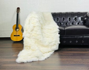 Off white fox fur real throw blanket luxurious bedspread for living room and bed decor