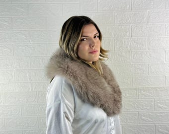 Fox fur collar brown, detachable fur scarf, perfect fur wrap and shawl for winter, gift for her