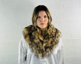 Luxury detachable fox fur collar scarf, warm fluffy fur wrap, gorgeous soft fur stole
