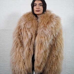 Camel Mongolian Sheepskin Jacket Velvet Lining Premium Quality Full Skin