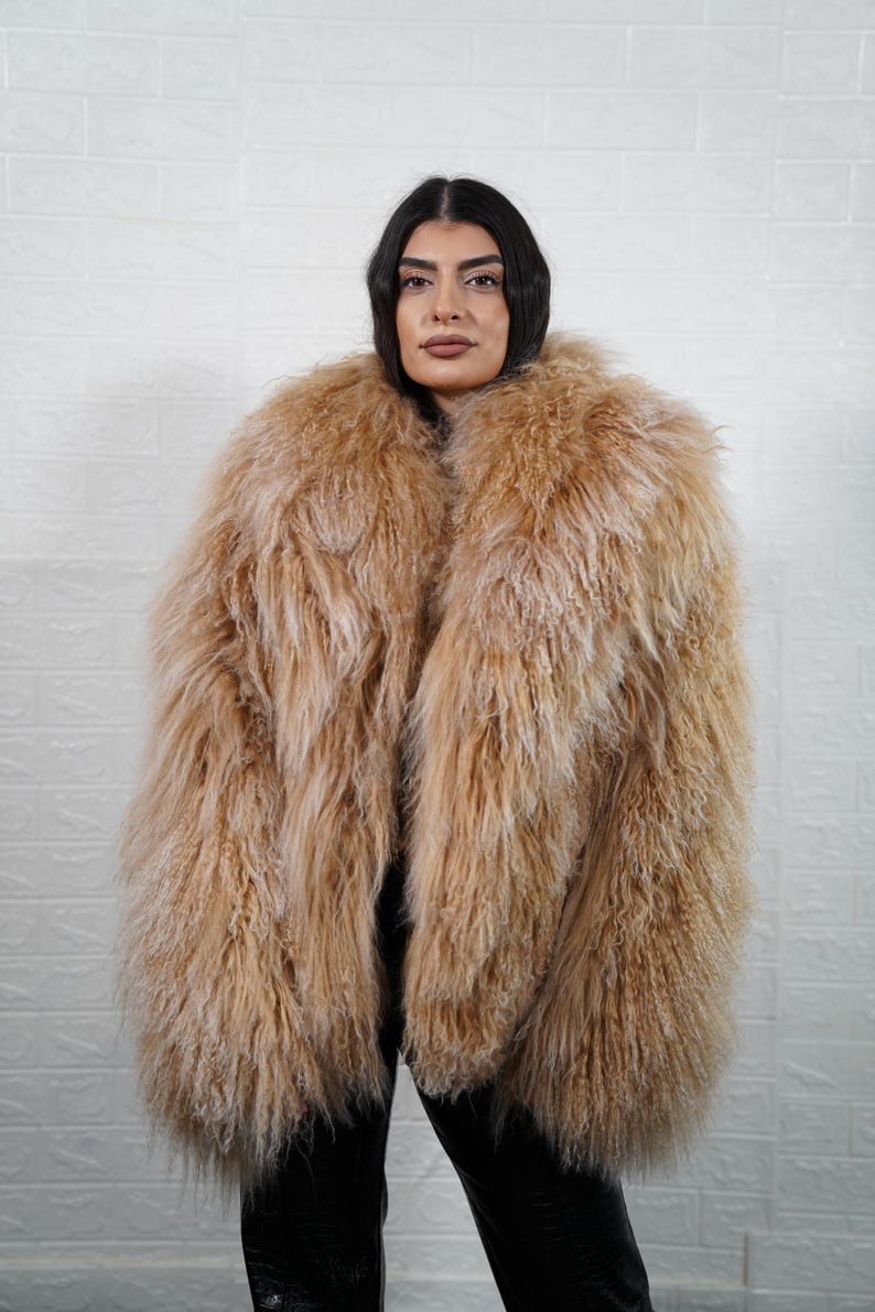 Camel Mongolian Sheepskin Jacket Velvet Lining Premium Quality Full Skin