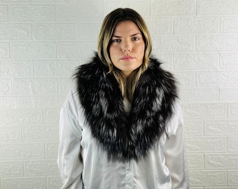 Gorgeous fluffy silver fox fur collar scarf, handmade warm fur stole, elegant soft fur shawl